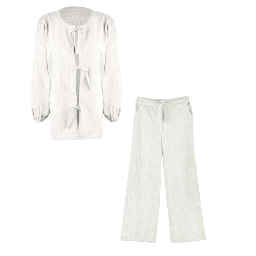 ست تونیک و شلوار زنانه مدل MDSS-CH1959 رنگ سفید